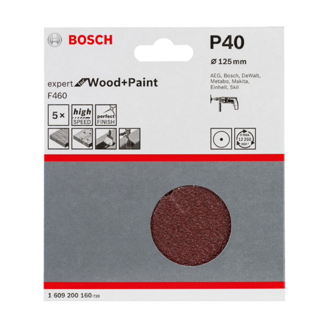 Feuille abrasive F460, kit de 5 pièces 125 mm, 40