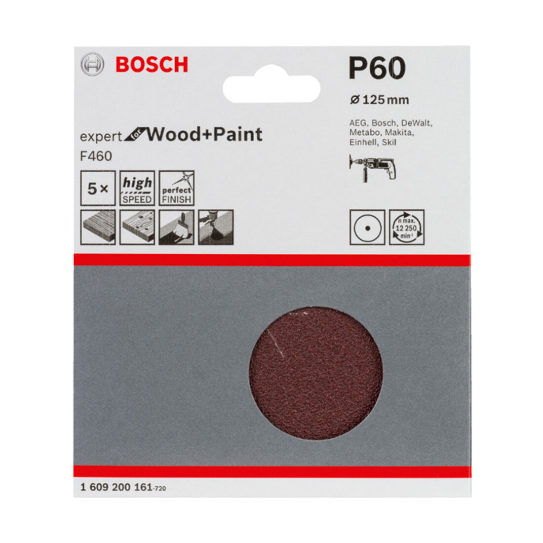 Feuille abrasive F460, kit de 5 pièces 125 mm, 60