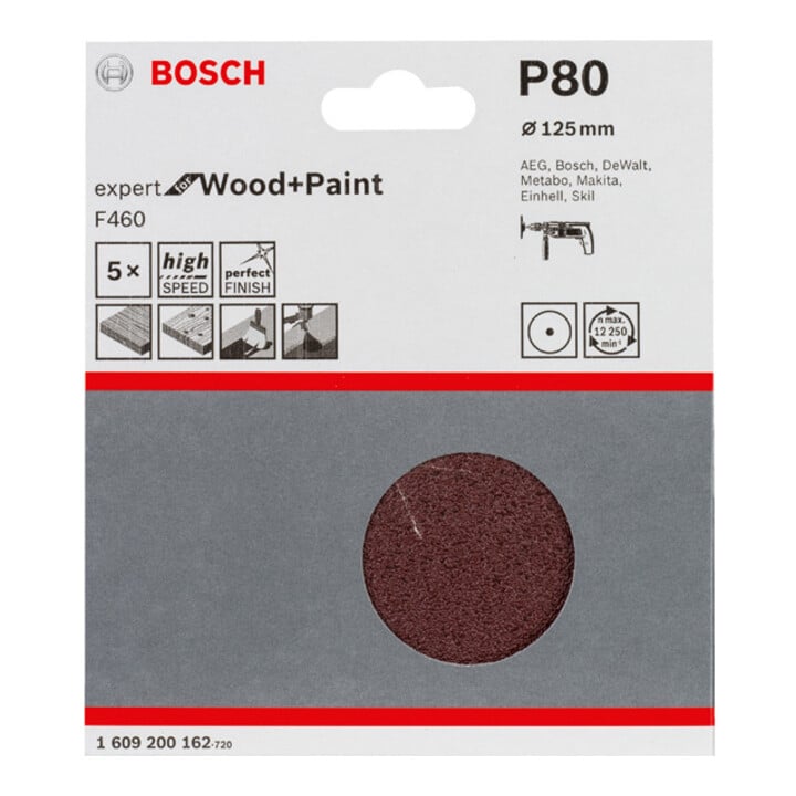 Feuille abrasive F460, kit de 5 pièces 125 mm, 80
