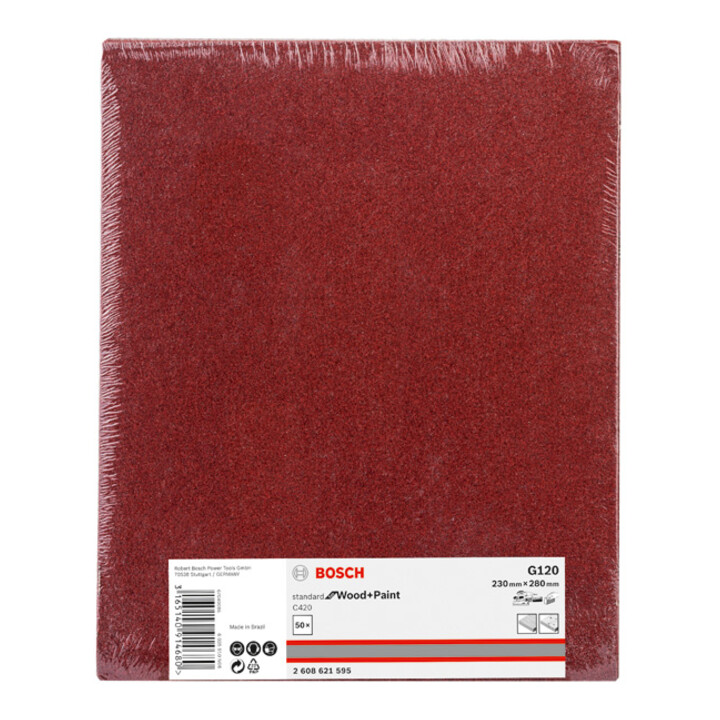 Feuille abrasive papier Bosch C420 Standard pour bois et peinture 230 x 280 mm 120