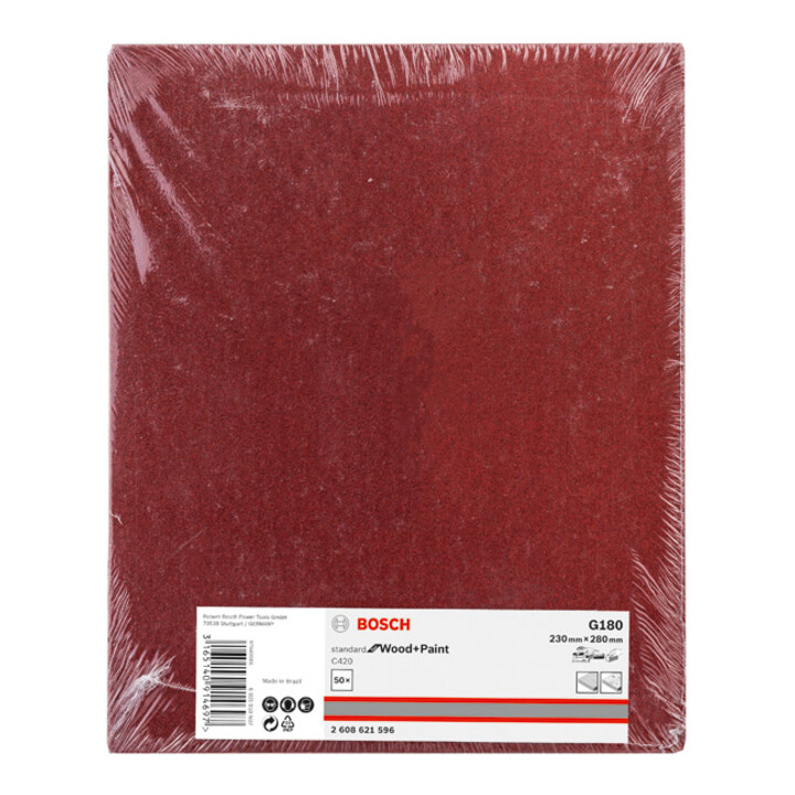 Feuille abrasive papier Bosch C420 Standard pour bois et peinture 230 x 280 mm 180