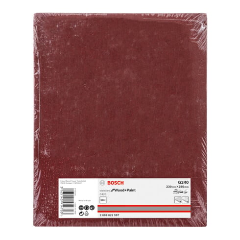 Feuille abrasive papier Bosch C420 Standard pour bois et peinture 230 x 280 mm 240