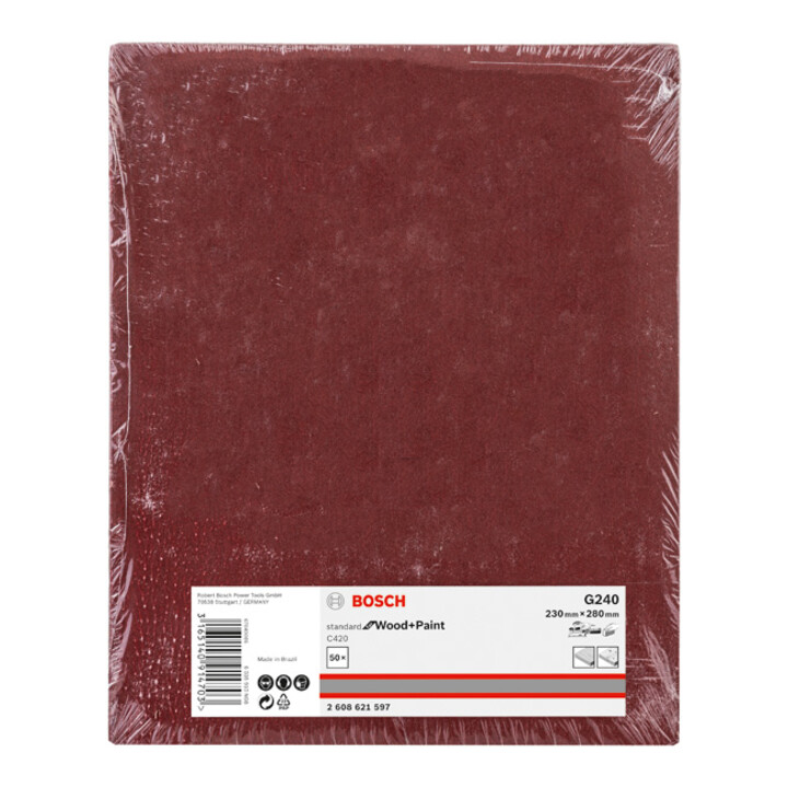 Feuille abrasive papier Bosch C420 Standard pour bois et peinture 230 x 280 mm 240