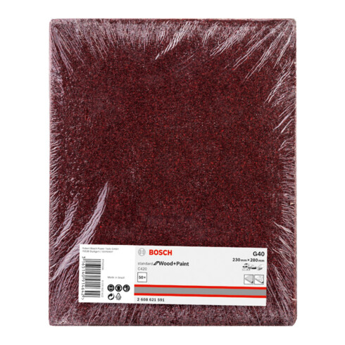 Feuille abrasive papier Bosch C420 Standard pour bois et peinture 230 x 280 mm 40