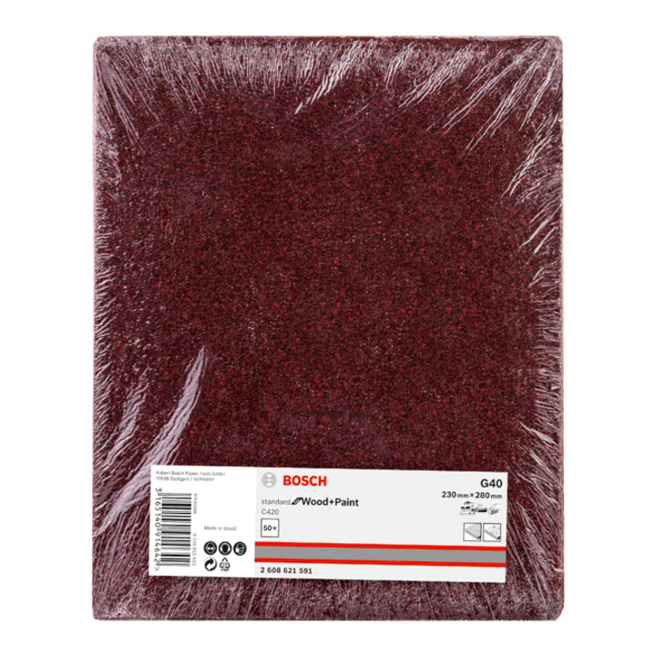 Feuille abrasive papier Bosch C420 Standard pour bois et peinture 230 x 280 mm 40
