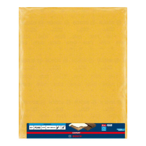 Feuille de papier abrasif Bosch Expert C470 pour ponçage à la main, 230 x 280 mm, G 240