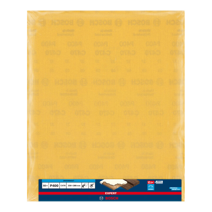 Feuille de papier abrasif Bosch Expert C470 pour ponçage à la main, 230 x 280 mm, G 400