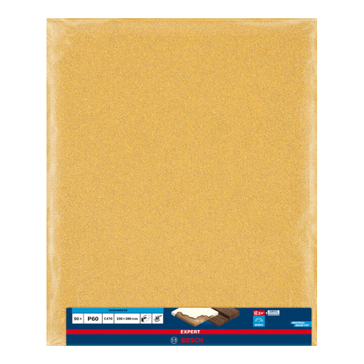 Feuille de papier abrasif Bosch Expert C470 pour ponçage à la main, 230 x 280 mm, G 60