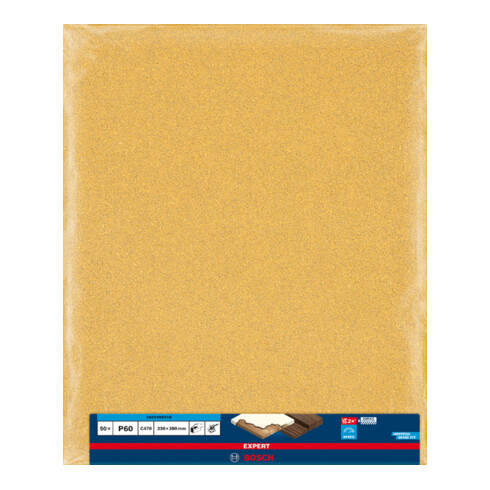 Feuille de papier abrasif Bosch Expert C470 pour ponçage à la main, 230 x 280 mm, G 60