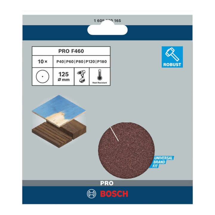 Feuilles abrasives F460, set de 10 pièces 125 mm, 40; 60; 80; 120; 180