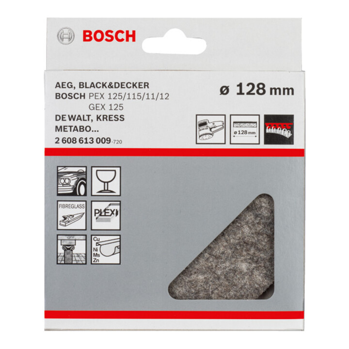 Feutre de polissage Bosch pour ponceuse orbitale, doux, velcro, 128 mm