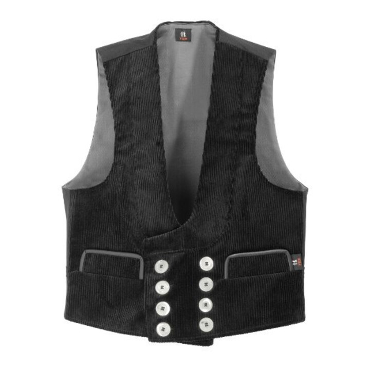 FHB Gilet de corporation FRITZ 102 noir Trenkercord trois fils avec cuir véritable