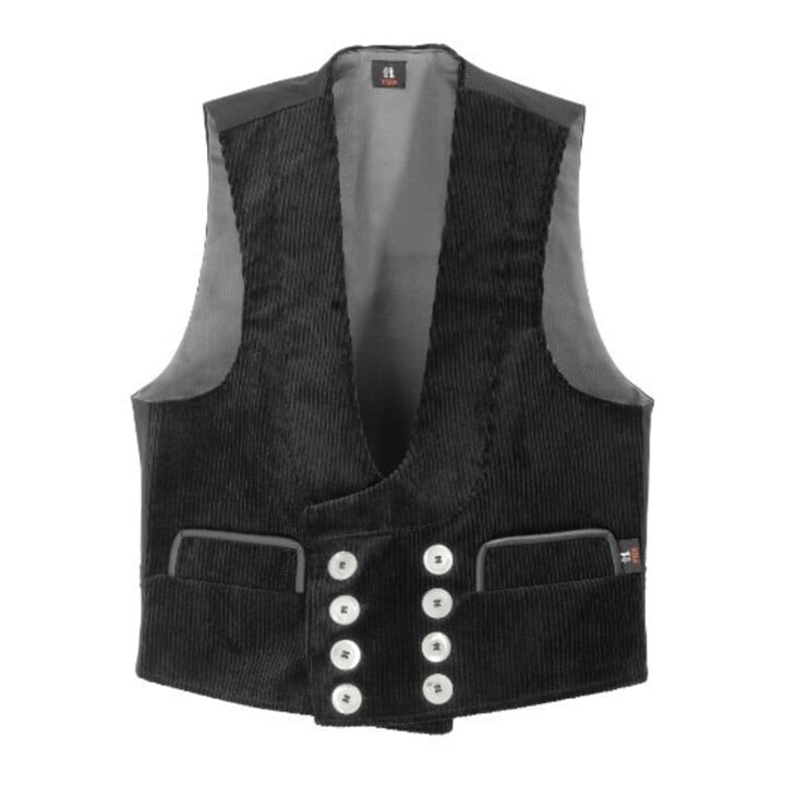 FHB Gilet de corporation FRITZ noir 44 Trenkercord triple fil avec cuir véritable