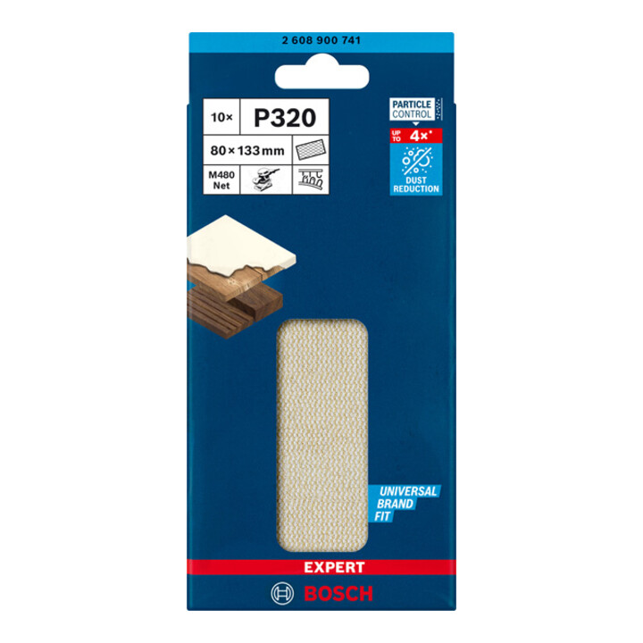 Filet de ponçage Bosch Expert M480 pour ponceuse orbitale, 80 x 133 mm, G 320