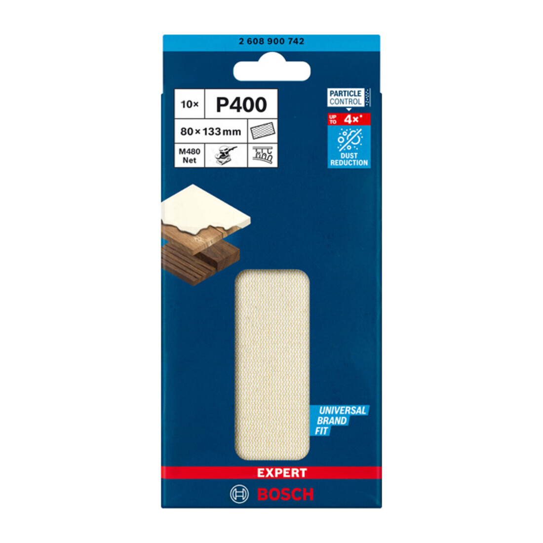 Filet de ponçage Bosch Expert M480 pour ponceuse orbitale, 80 x 133 mm, G 400