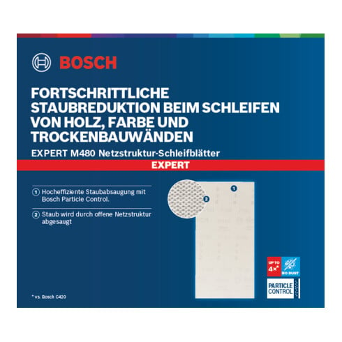 Filet de ponçage Bosch Expert M480 pour ponceuse orbitale, 93 x 186 mm, G 220