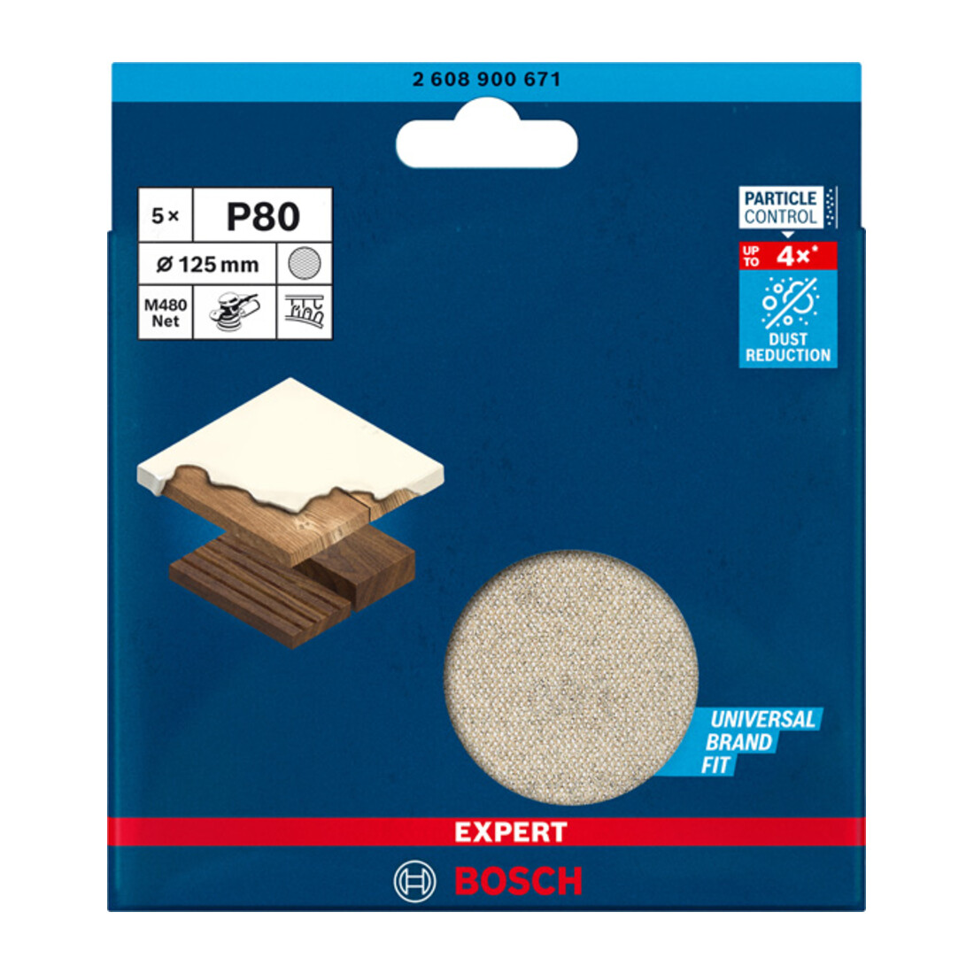 Filet de ponçage Bosch Expert M480 pour ponceuse orbitale aléatoire, 125 mm, G 80