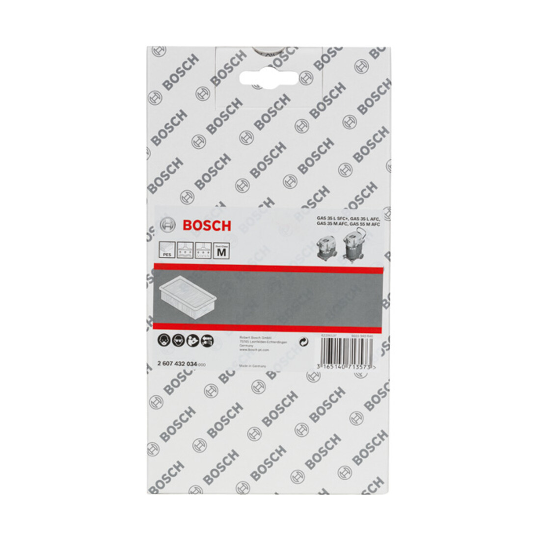 Filtre à filtre plat Bosch en polyester carré 6150 cm², 240 x 140 x 56 mm