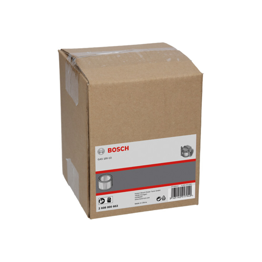 Filtre plissé, Bosch surface filtrante 2 375 cm², 125 x 155 mm, accessoire pour GAS 18V-10 L