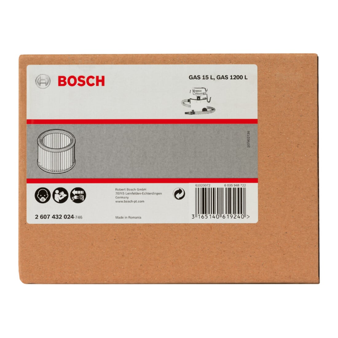 Filtre plissé Bosch Surface filtrante 3000 cm ², 139 x 185 mm Accessoires pour GAS 15 L