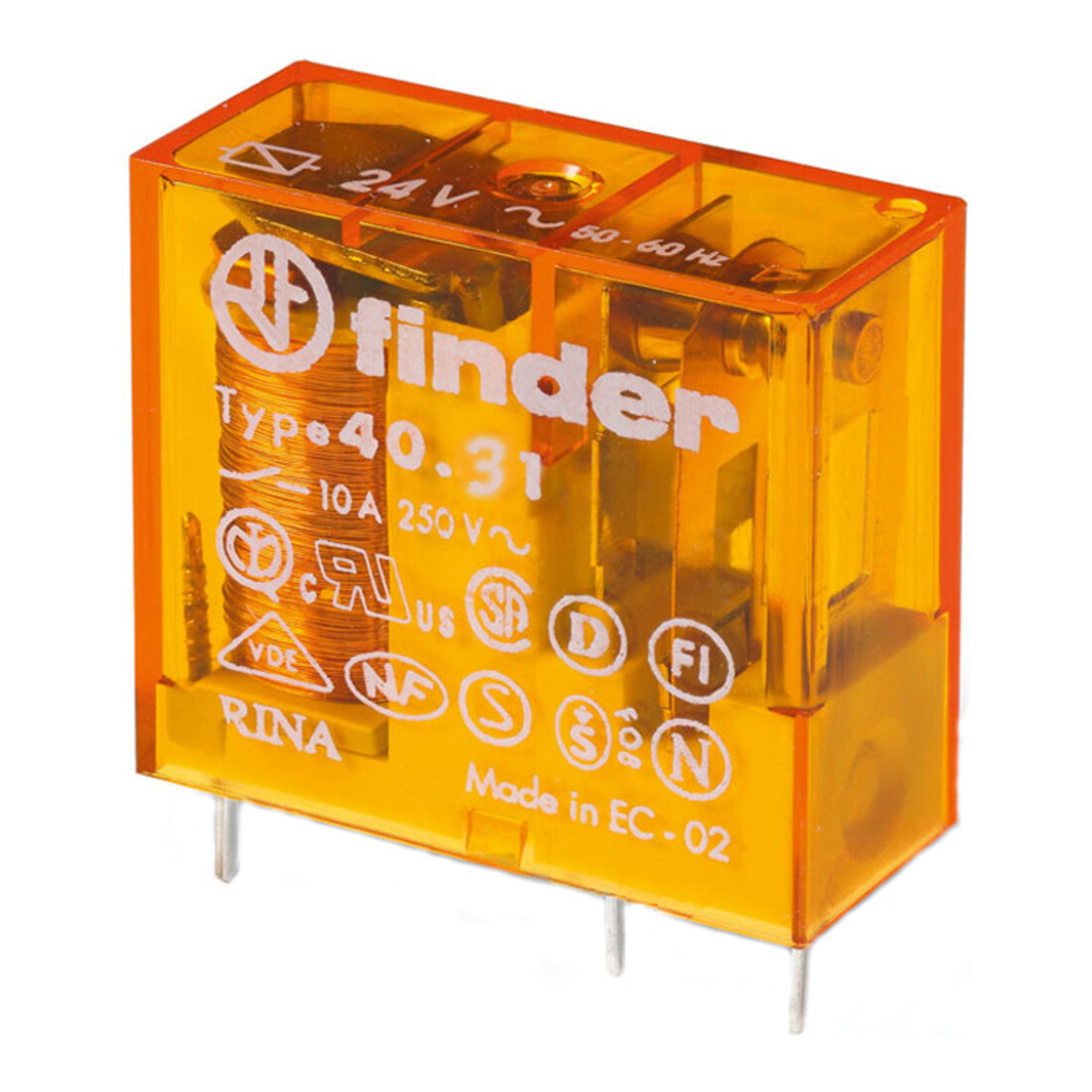 Finder Connecteur imprimé 24VAC 1W10A pas 3,5mm 40.31.8.024.0000