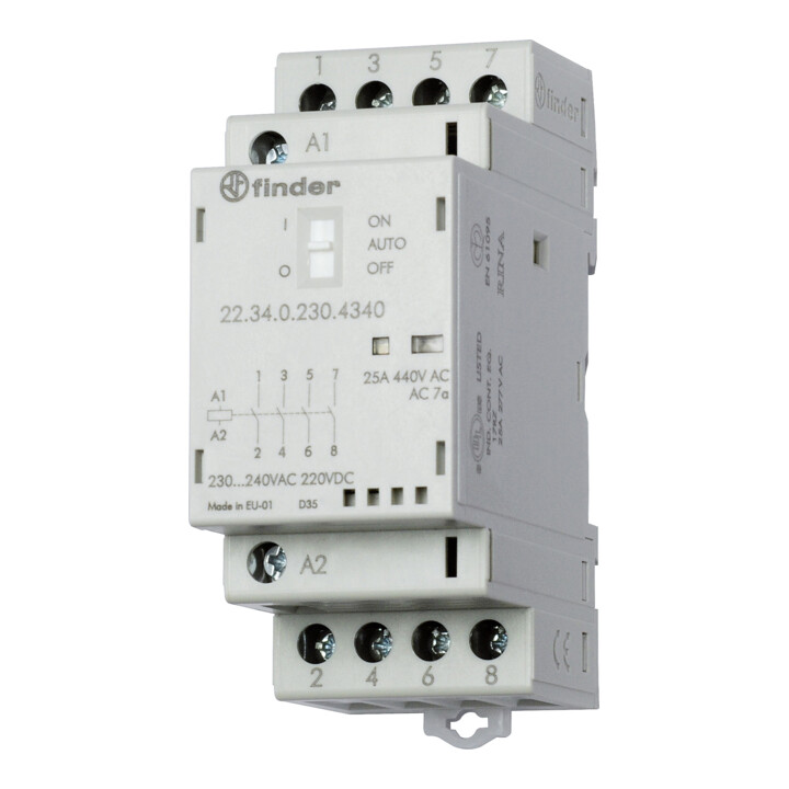 Finder Contacteur d'installation 230VAC/DC, 4S, LED 22.34.0.230.4340