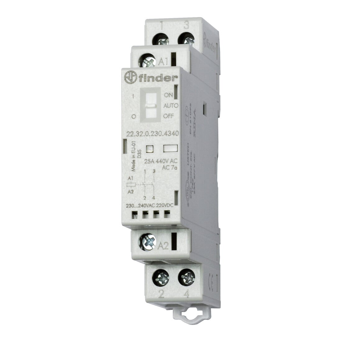 Finder Installationsschütz 230VAC/DC,2S,LED 22.32.0.230.4340