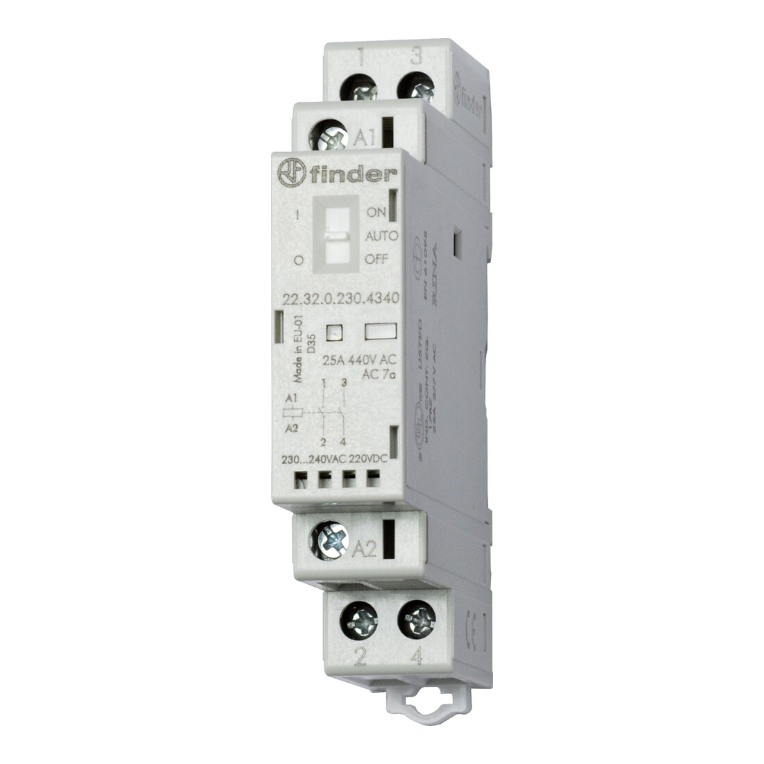 Finder Installationsschütz 230VAC/DC,2S,LED 22.32.0.230.4340