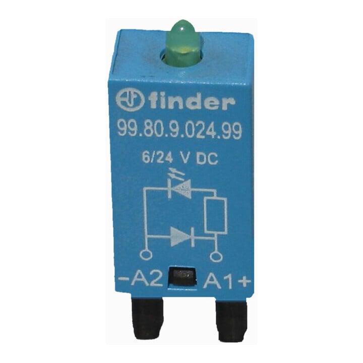 Finder LED vert + diode 6.. 24VCC pour phase 94.82/83/84 99.80.9.024.99