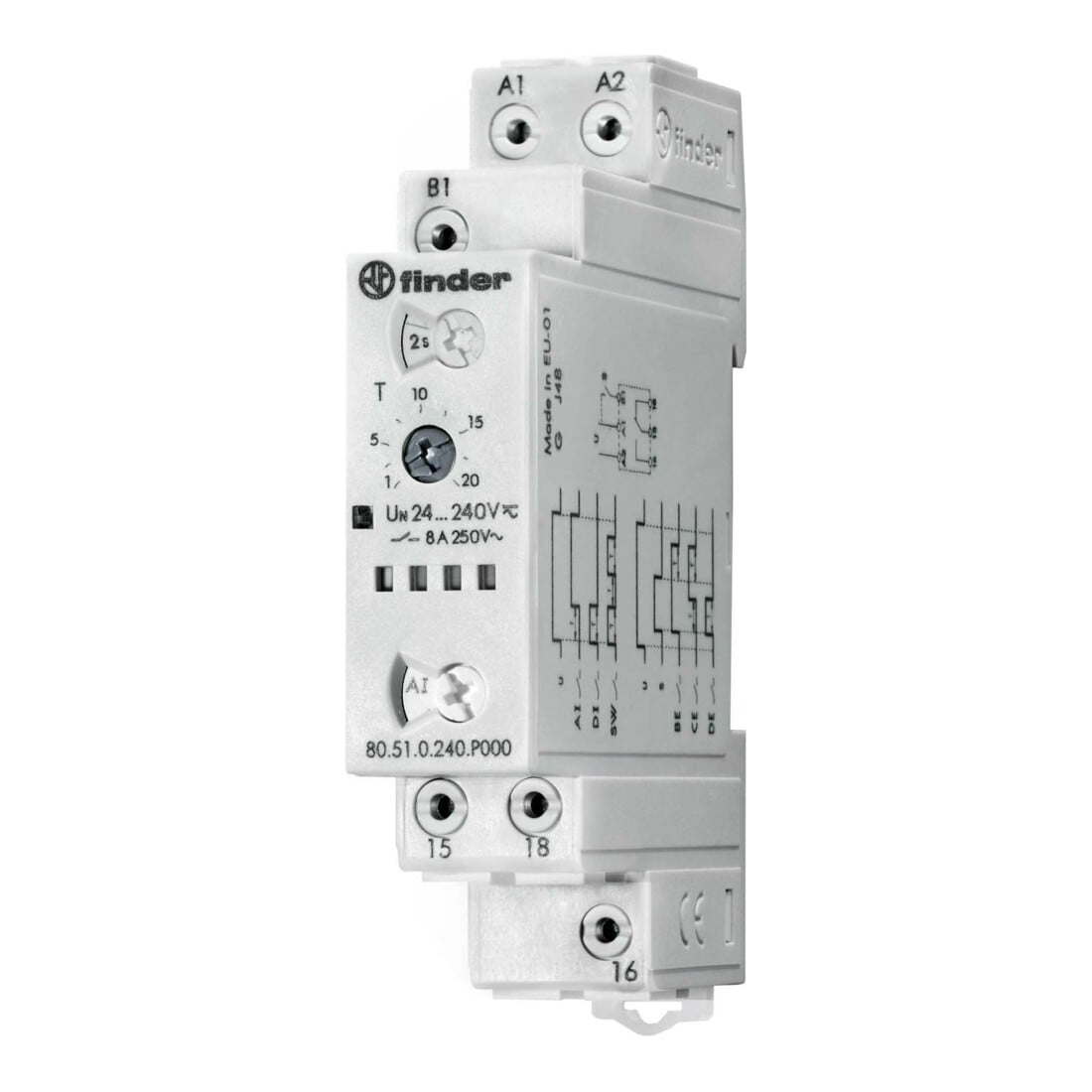 Finder Relais temporisé 1W, 8A, 24-240VAC/DC 80.51.0.240.P000