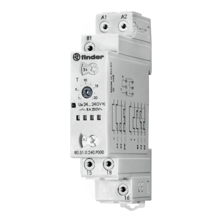Finder Relais temporisé 1W, 8A, 24-240VAC/DC 80.51.0.240.P000