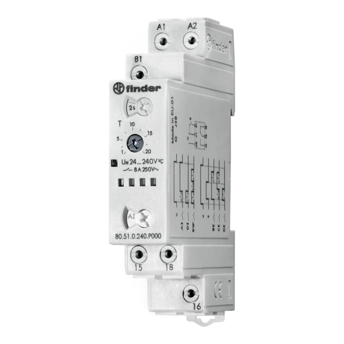 Finder Relais temporisé 1W, 8A, 24-240VAC/DC 80.51.0.240.P000
