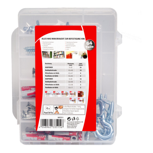 fischer Boîte de déménagement DuoPower 6 et 8 mm 64 pièces