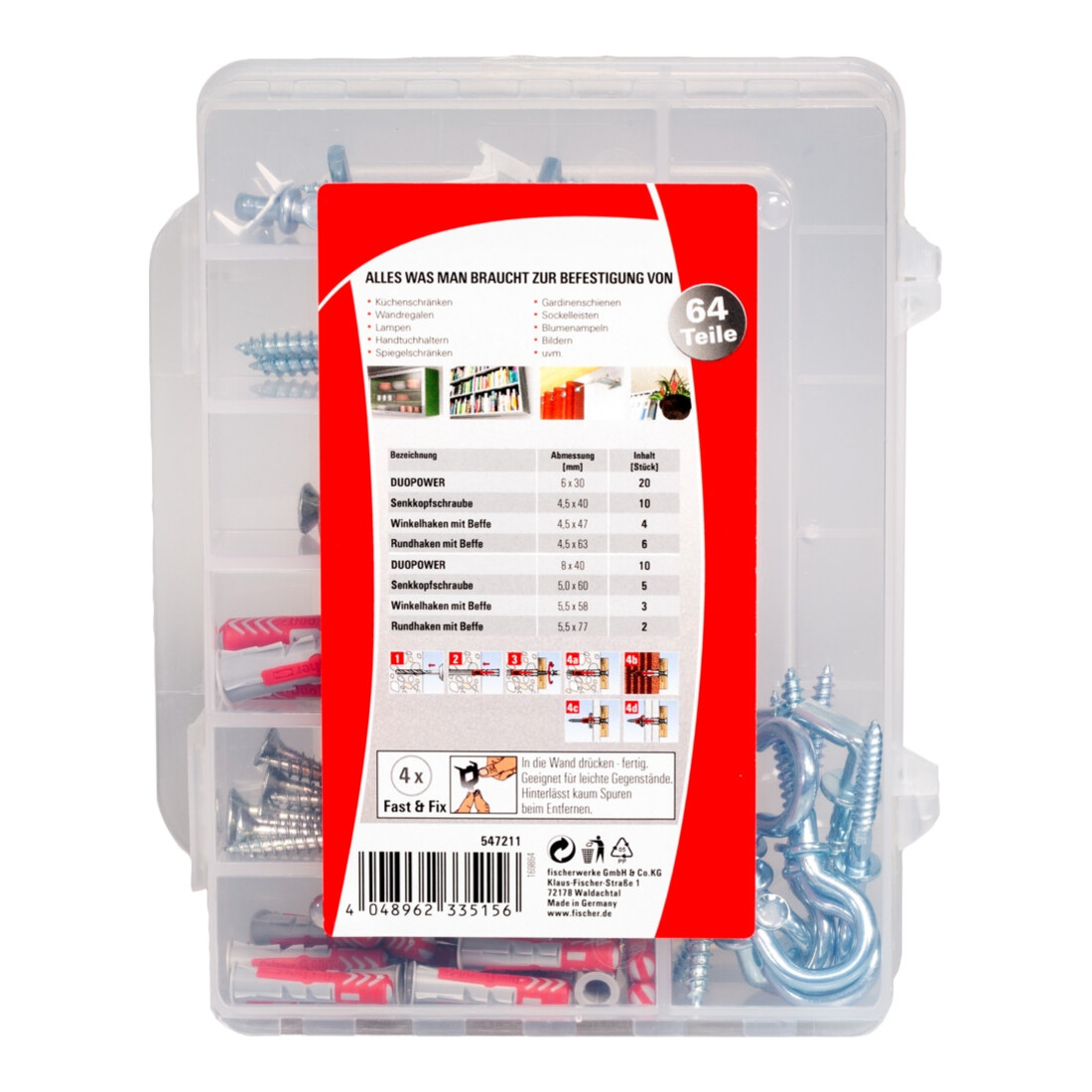 fischer Boîte de déménagement DuoPower 6 et 8 mm 64 pièces