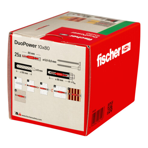 fischer Cheville bi-matière DuoPower 10 x 80 sans vis, boîte à fenêtre