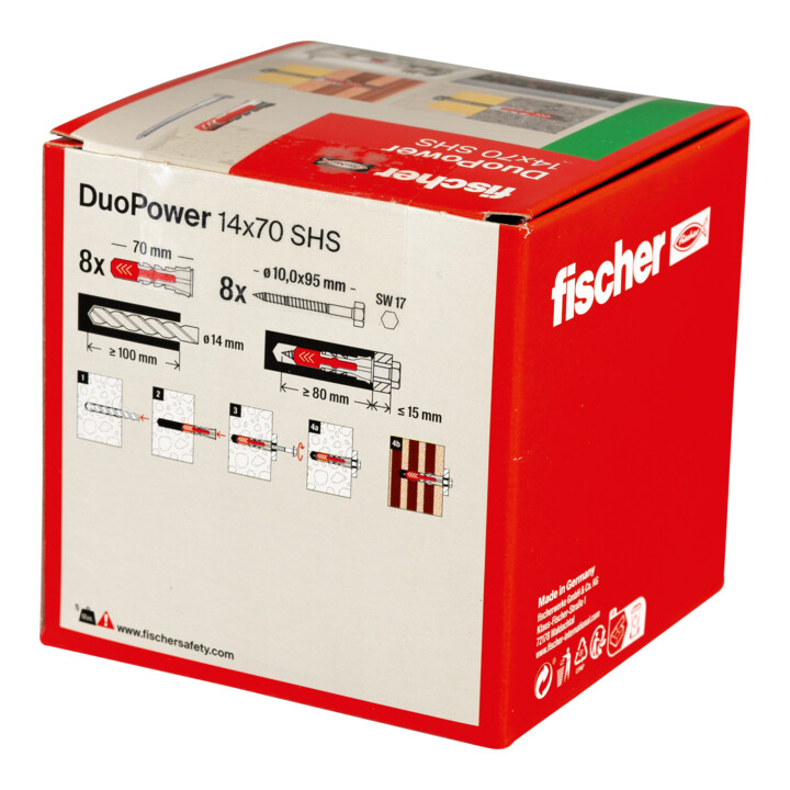 fischer Cheville bi-matière DuoPower 14 x 70 S avec vis, boîte à fenêtre