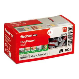 fischer Cheville bi-matière DuoPower 5 x 25 sans vis, boîte à fenêtre