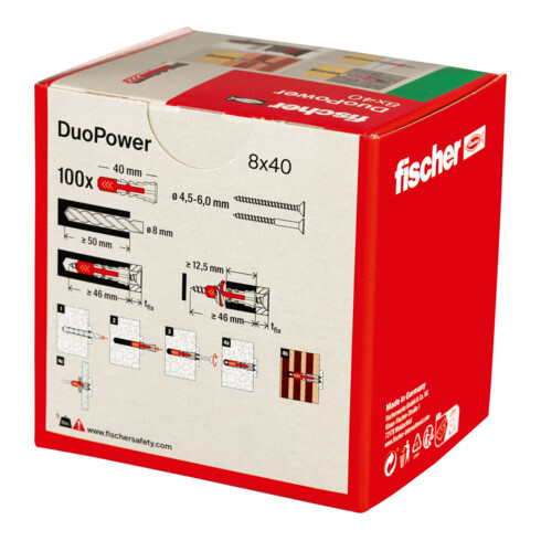 fischer Cheville bi-matière DuoPower 8 x 40 sans vis, boîte à fenêtre