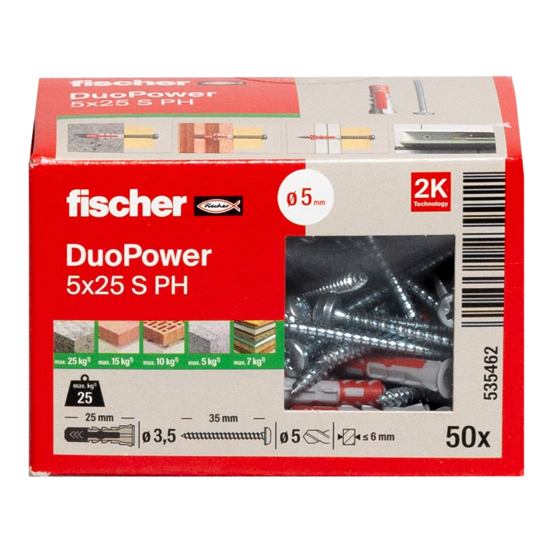 fischer Dübel DuoPower 5x25 S PH LD