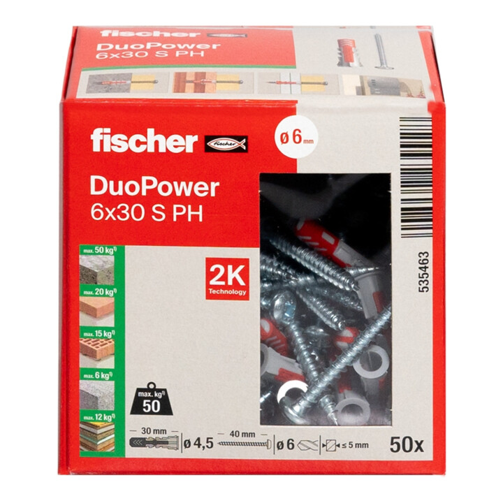 fischer Dübel DuoPower 6x30 S PH LD