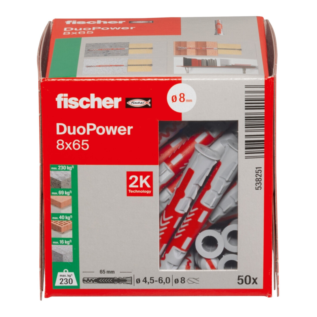 fischer Dübel DuoPower 8x65 LD