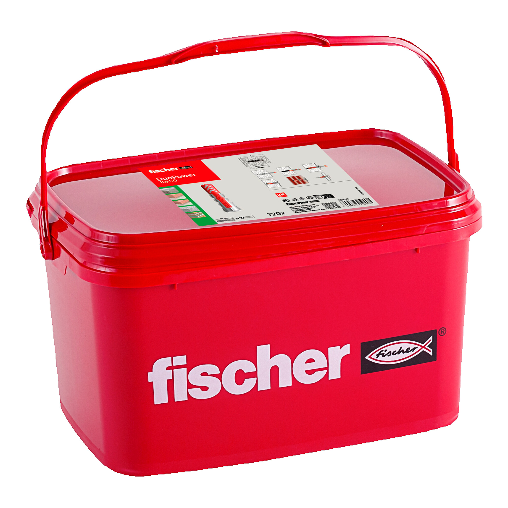 Fischer DuoPower 10x50 Eimer | DuoPower Dübel aus Kunststoff mit zwei Komponenten: Hart und Weich Für Beton, Mauerwerk, Gipskarton und