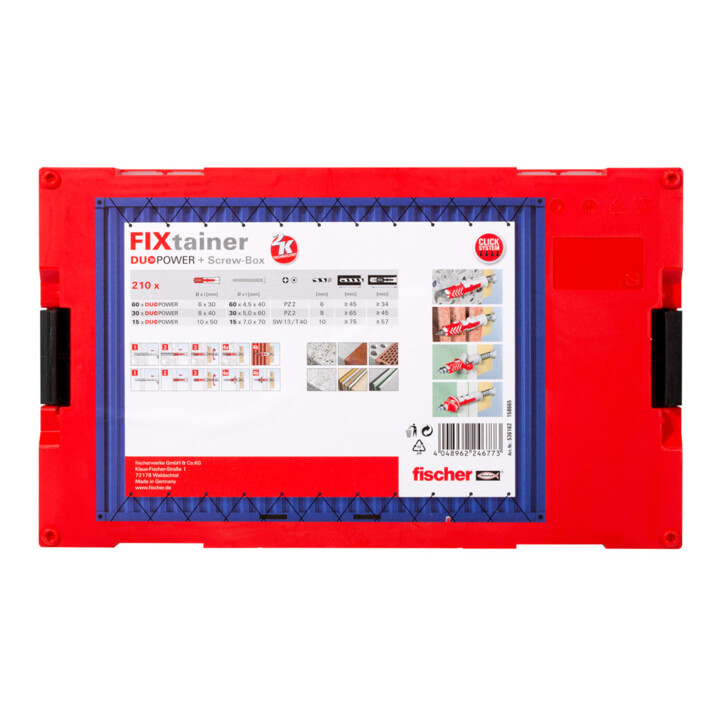 fischer  FixTainer DuoPower pluggen met schroeven