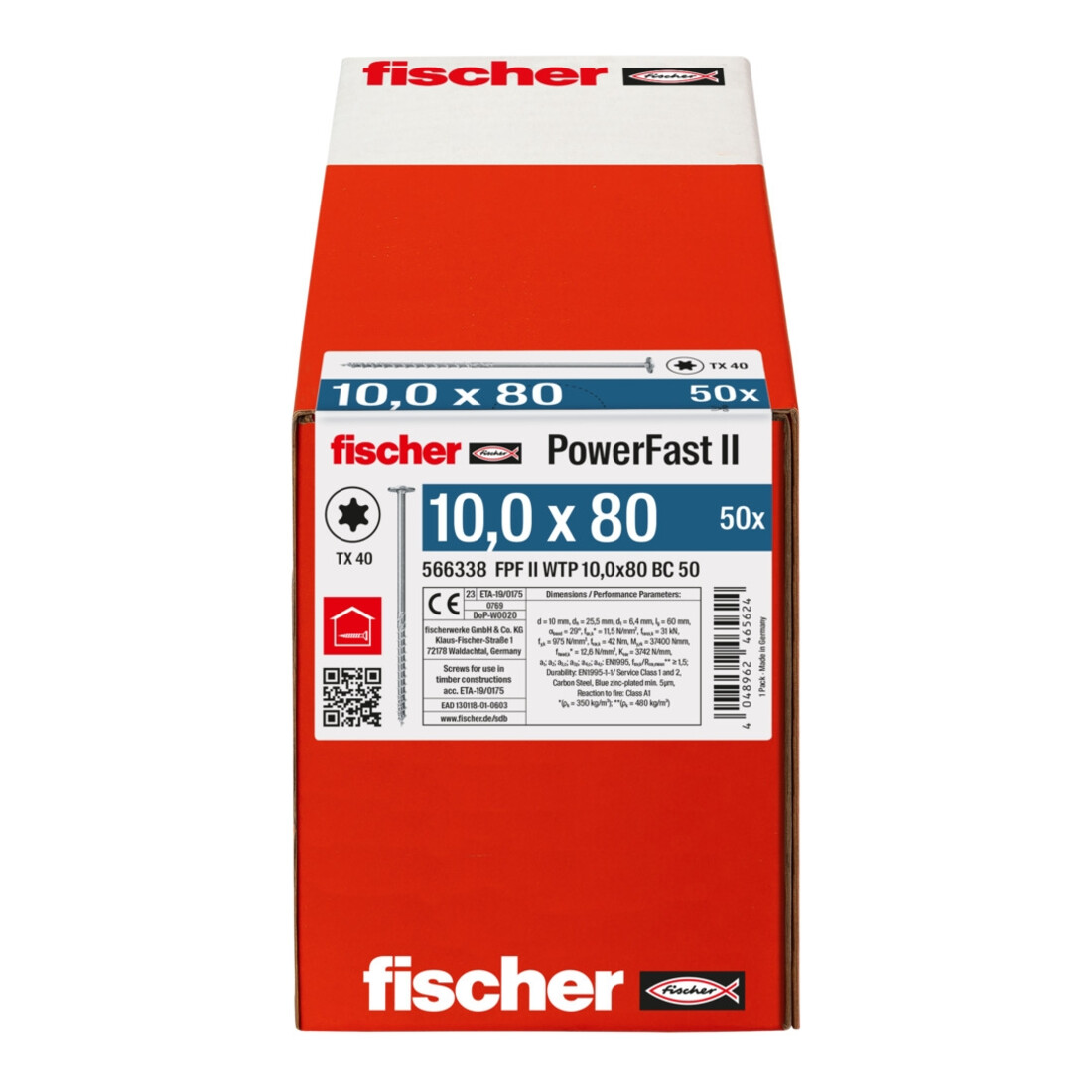 fischer Holzschraube PowerFast II 10,0x80 TK TX TG blvz 50