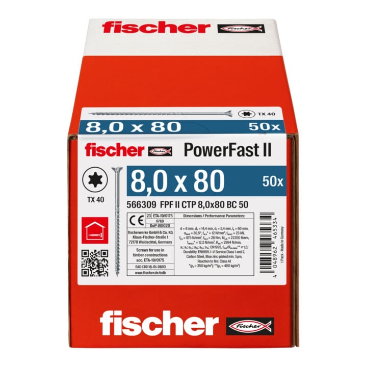 fischer Holzschraube PowerFast II 8,0x80 SK TX TG blvz 50