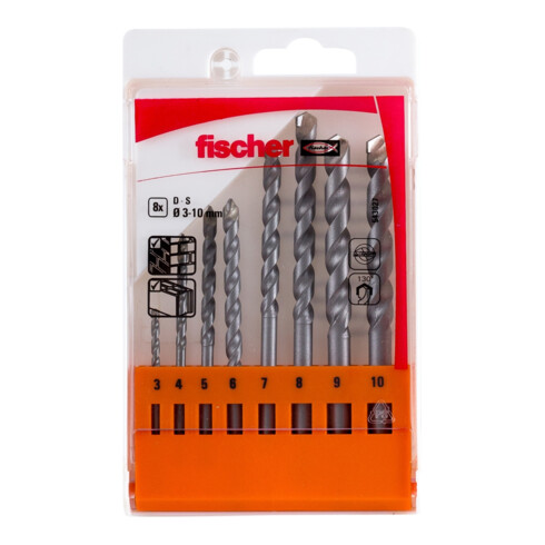 fischer Jeu de forets à pierre D-S 3-10mm P 8 pièces