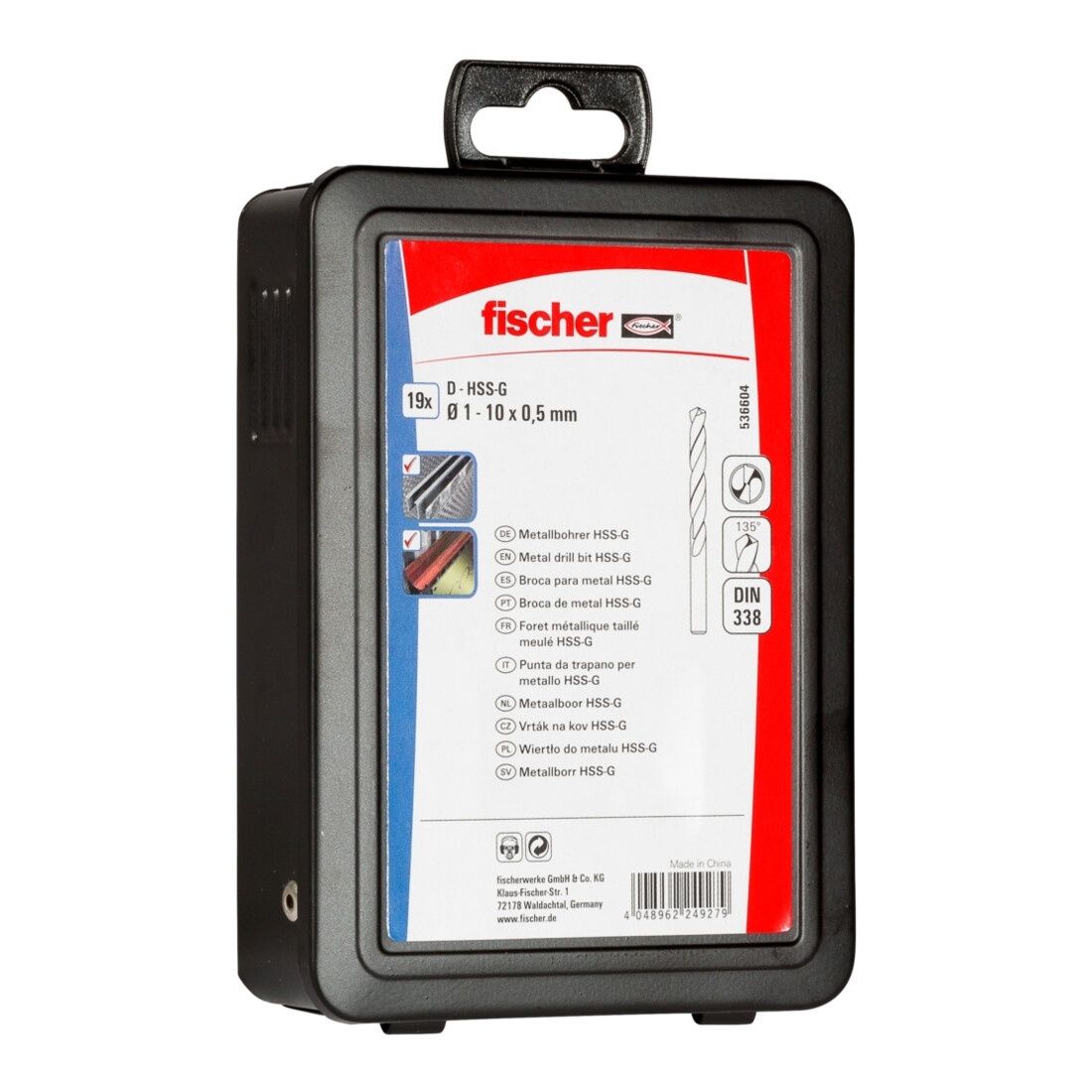 fischer Jeu de forets métal HSS-G 1-10 mm M 19 pièces
