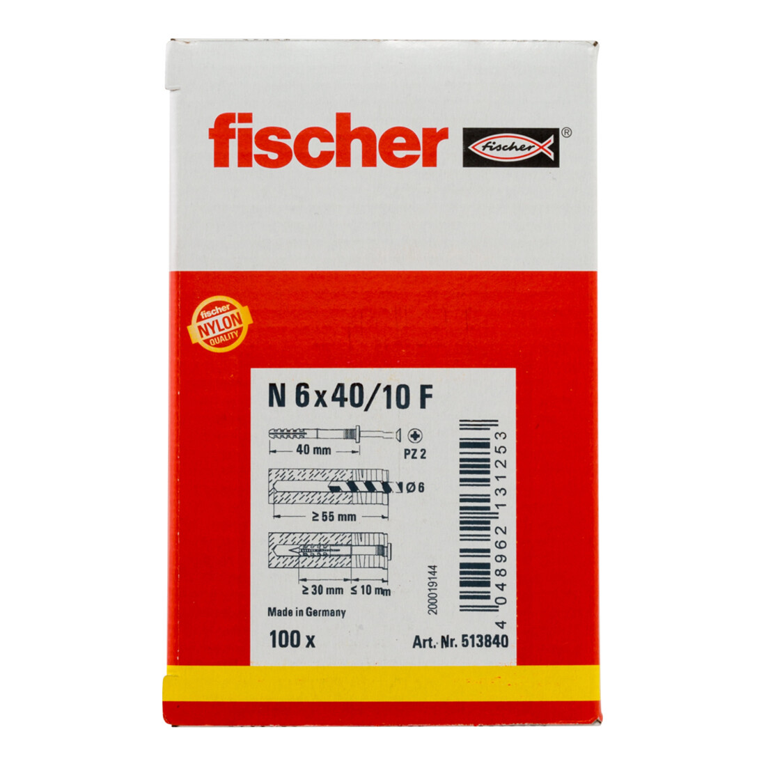 fischer  Nagelplug N 6 x 40/10 F met platte kop