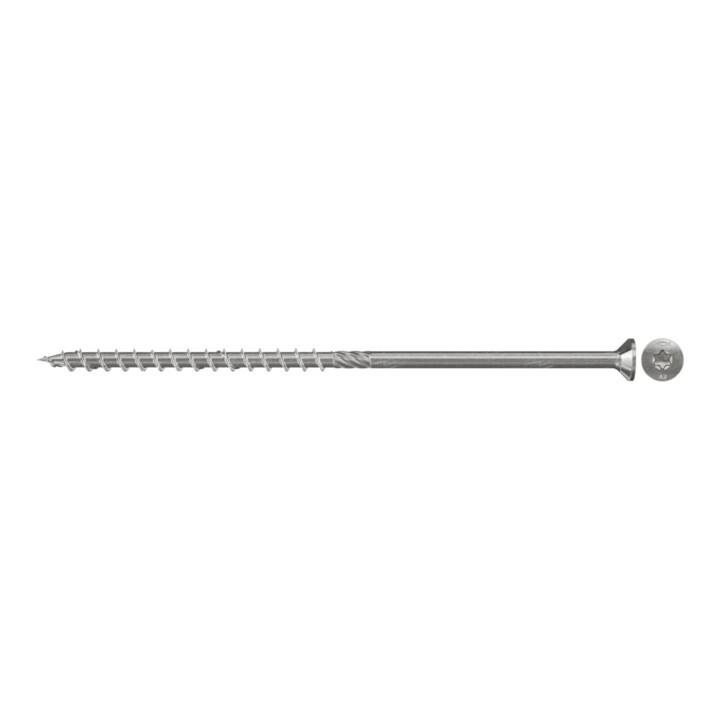 fischer Power-Fast 6,0 x 140 en acier inoxydable A4 avec tête fraisée, filetage partiel et empreinte étoile.
