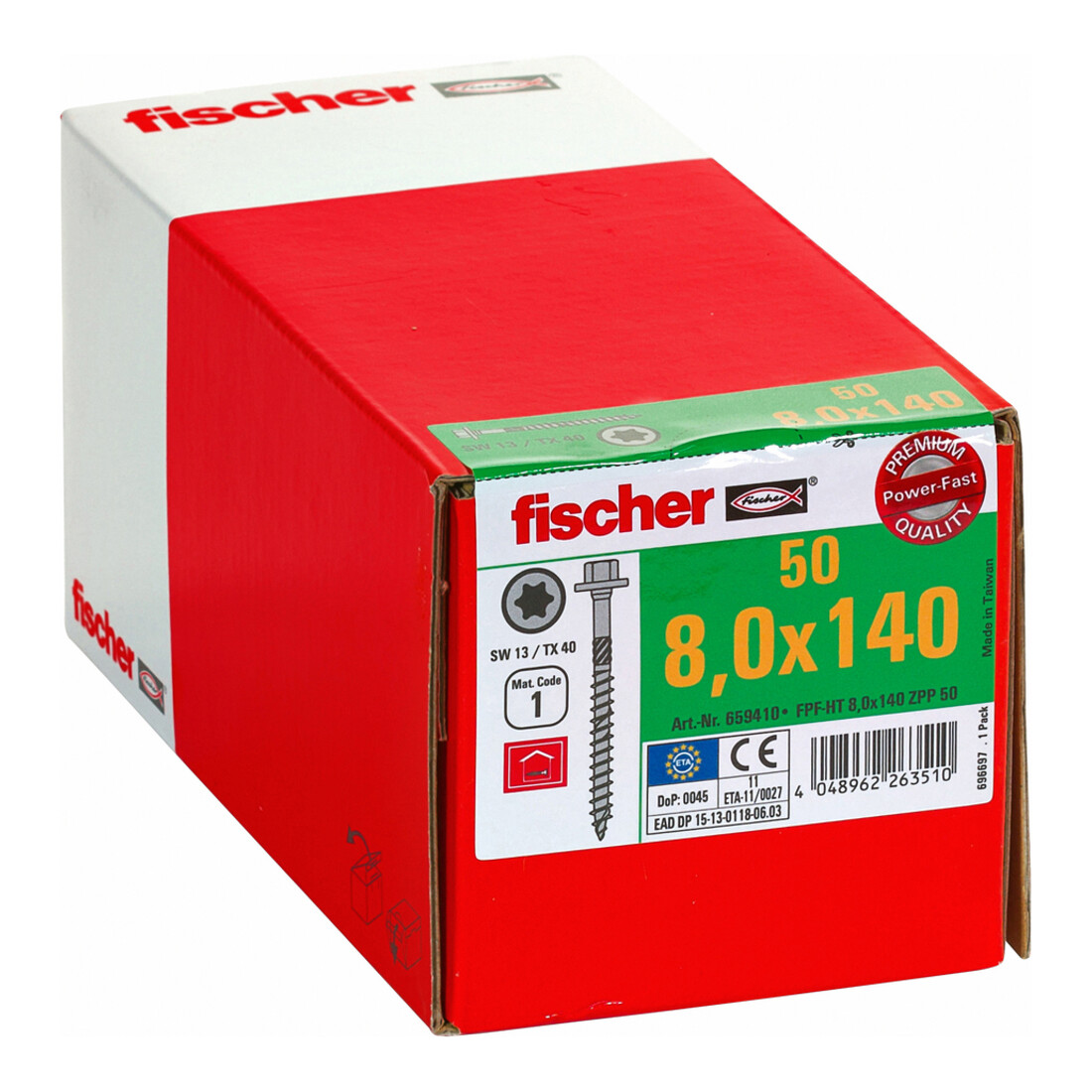 fischer  Power-Fast 8,0 x 140 hexagoon blauw verzinkt TG
